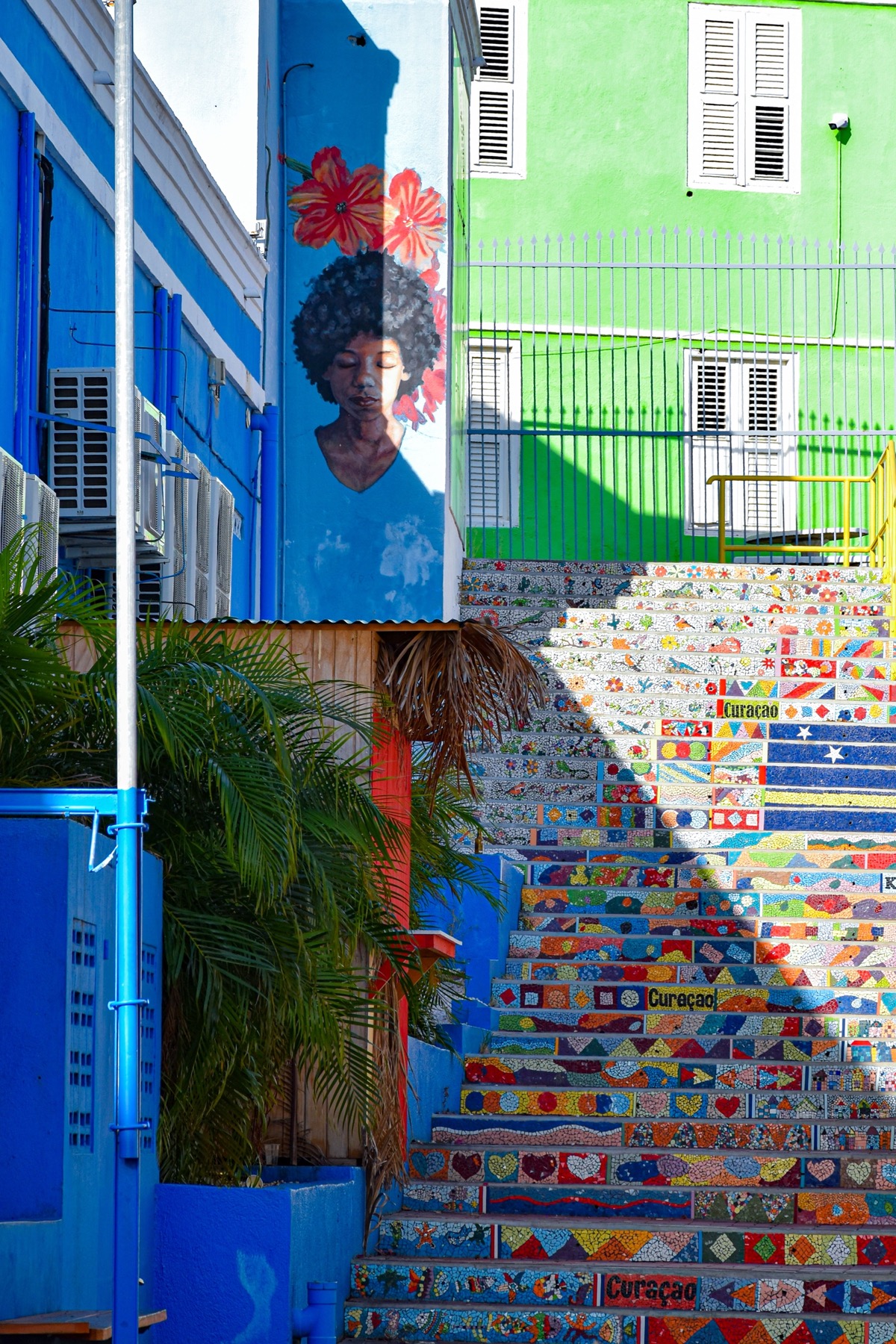 Colourful mosaic staircase and street art, Willemstad
